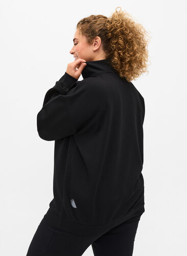 Höghalsad sweatshirt med dragkedja, Black, Model image number 1