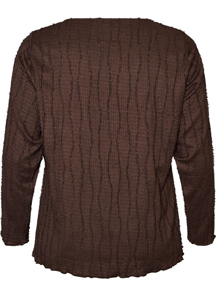 Blus i jersey med v&aring;gig struktur, Brun, Packshot image number 1