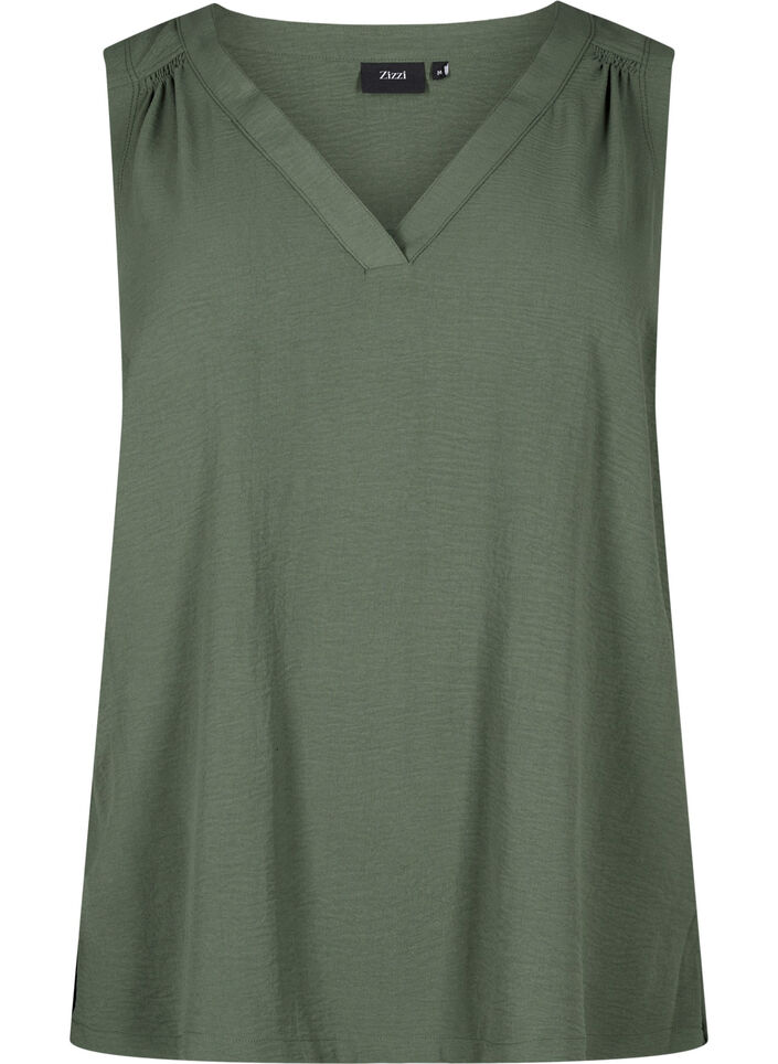 &Auml;rml&ouml;s topp med rynkdetaljer, Gr&ouml;n, Packshot image number 0