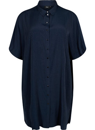 Kortärmad skjortklänning med prickigt mönster, Total Eclipse, Packshot image number 0