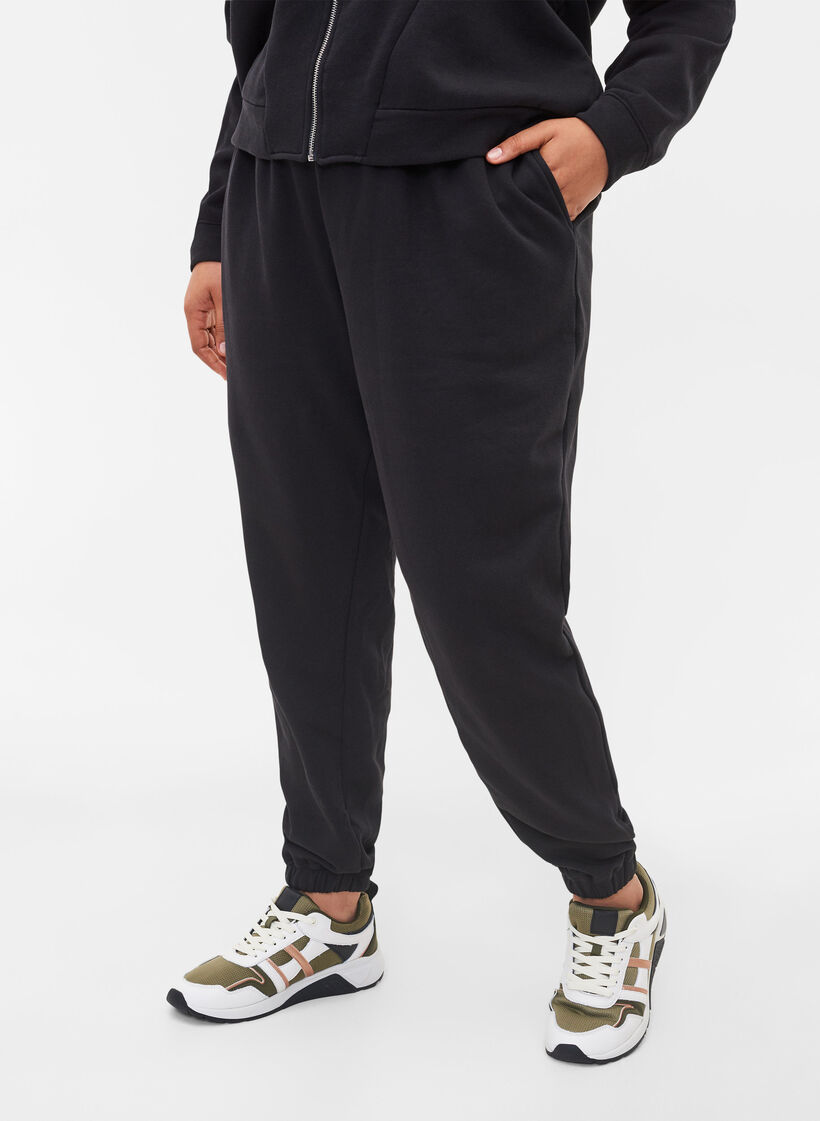 L&ouml;sa bomullsbyxor med fickor, Svart, Model image number 2
