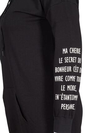 Sweatshirtklänning i bomull med huva och text, Black, Packshot image number 3