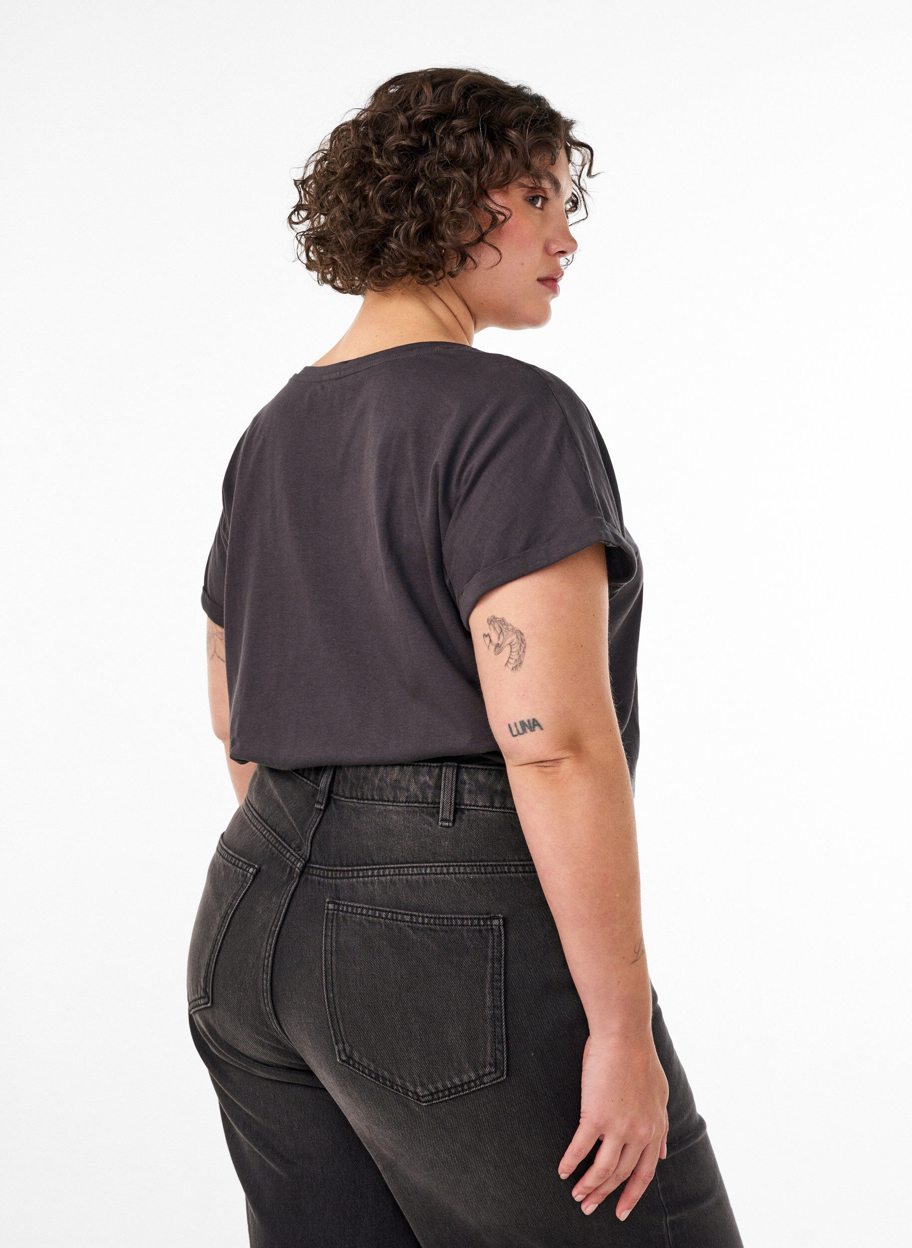 ZizziT-shirt i bomull med guldfolietryck, Gr&aring;, Model image number 2
