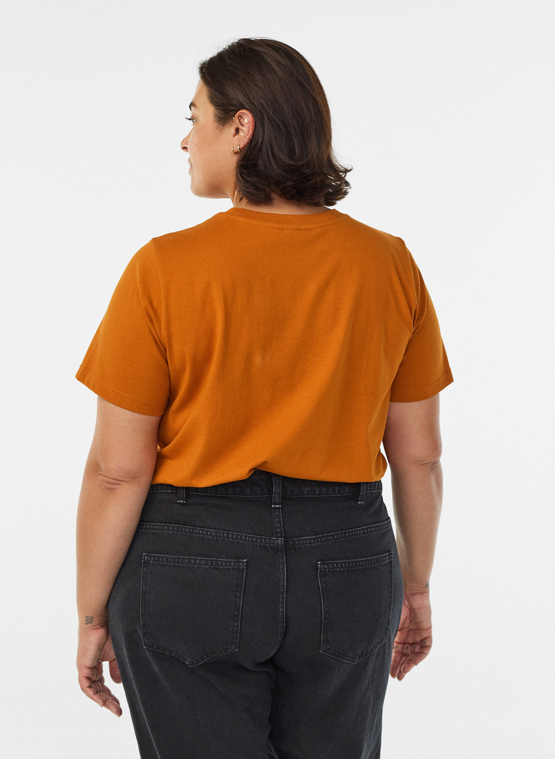 ZizziEnkel t-shirt i bomull med rund halsringning, Orange, Model image number 2