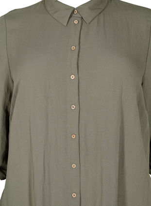Lång enfärgad viskosskjorta med 3/4-ärmar, Dusty Olive, Packshot image number 2