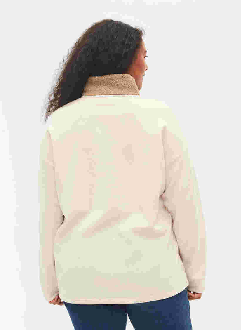 Höghalsad sweatshirt med teddymaterial och dragkedja, Brown Comb, Model image number 1