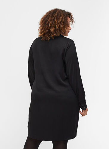 Långärmad klänning med krage och dragkedja, Black, Model image number 1