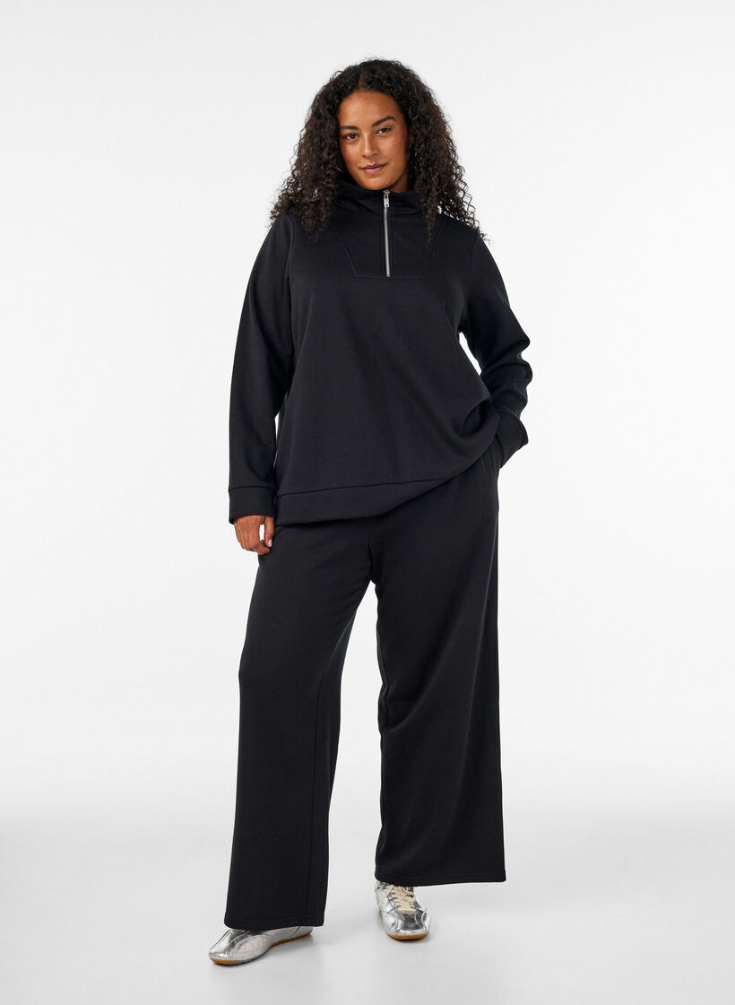 Sweatshirt med h&ouml;g krage och dragkedja, Svart, Model image number 1