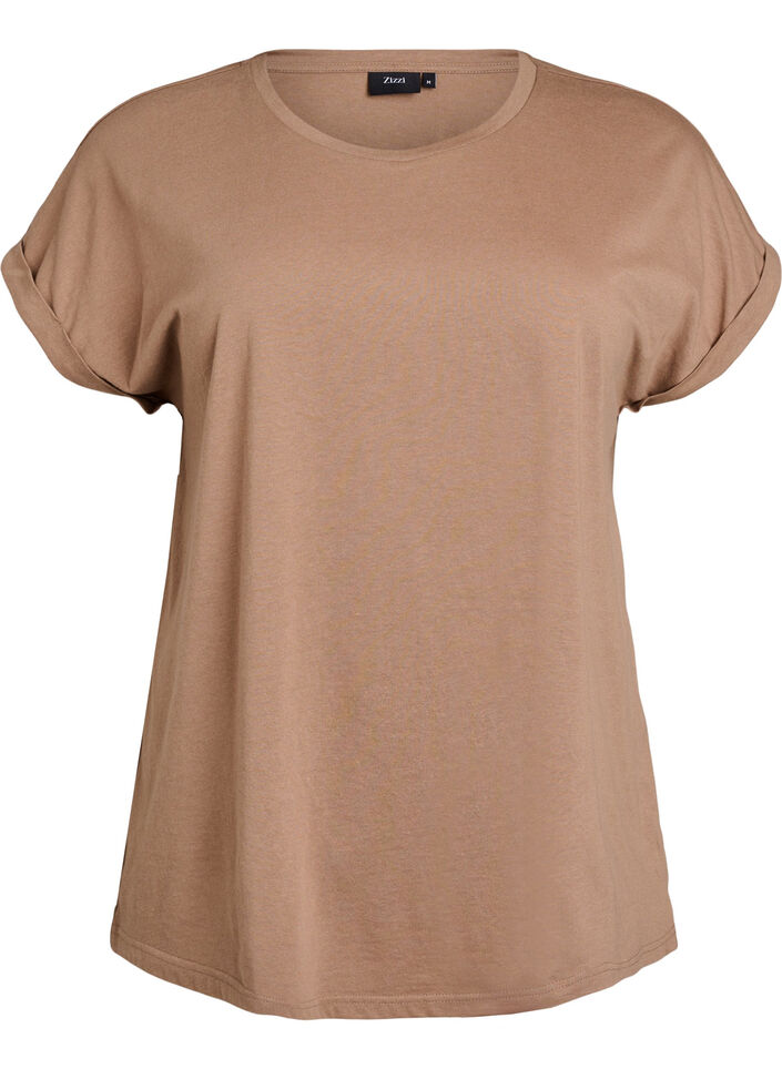 Kort&auml;rmad t-shirt i bomullsmix, Brun, Packshot image number 0