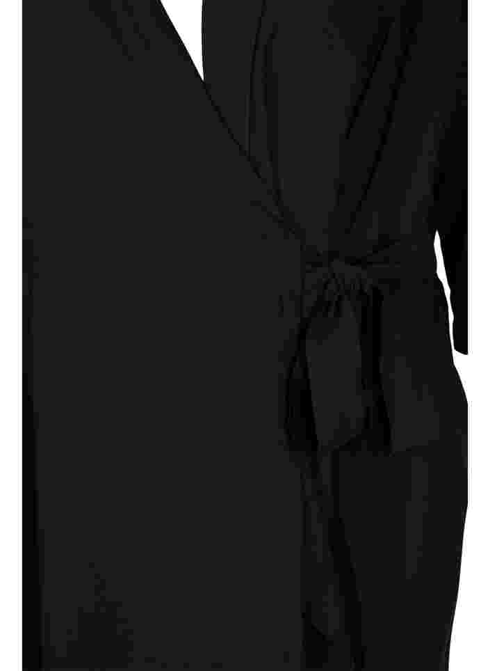 Omlottklänning i viskos med 3/4-ärmar, Black, Packshot image number 2
