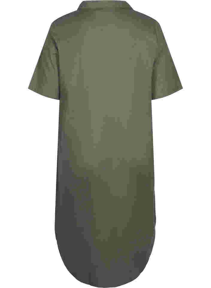 Lång bomullsskjorta med korta ärmar, Dusty Olive, Packshot image number 1