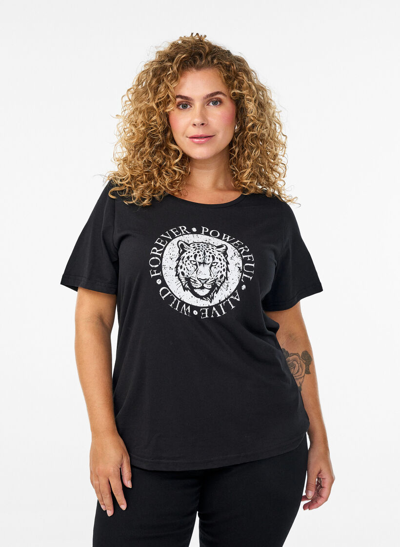 T-shirt med tryck, Svart, Model image number 0