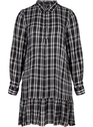 Rutig viskos klänning med knappar, Black/White CH, Packshot image number 0