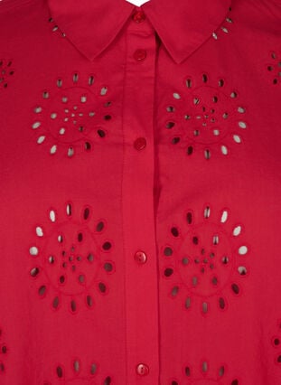 Skjortblus med anglaise-broderier och trekvartsärmar, Tango Red, Packshot image number 2