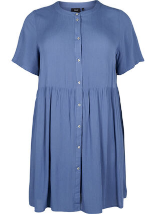 A-linjeformad viskosklänning med korta ärmar, Moonlight Blue, Packshot image number 0
