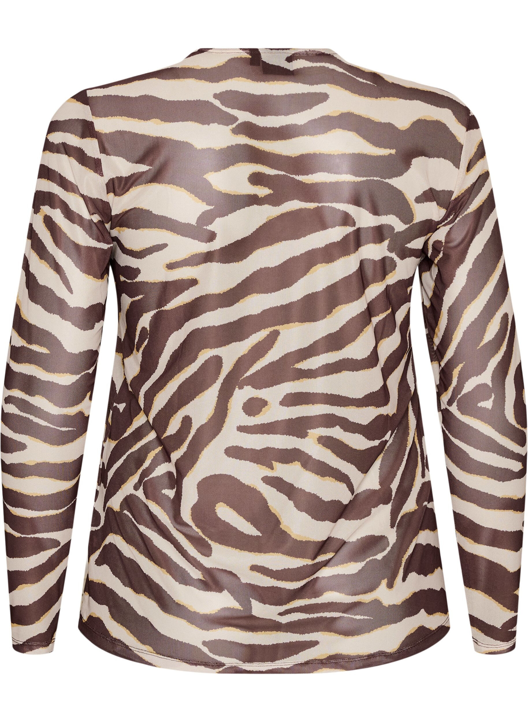 ZizziBlus i mesh med tryck, Brun, Packshot image number 1