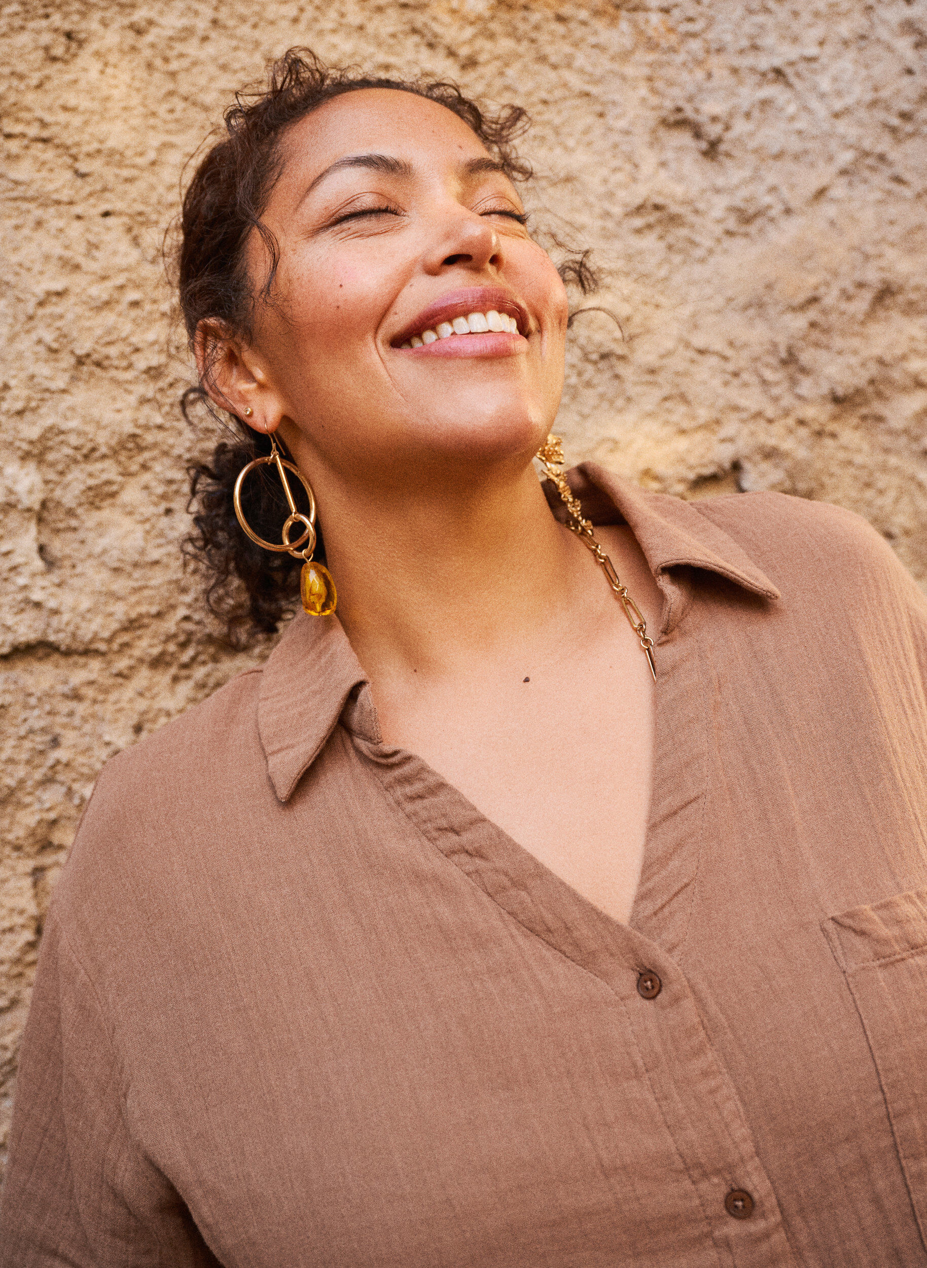 Zizzi Blus i bomullsmuslin med korta &auml;rmar, Brun, Image image number 0