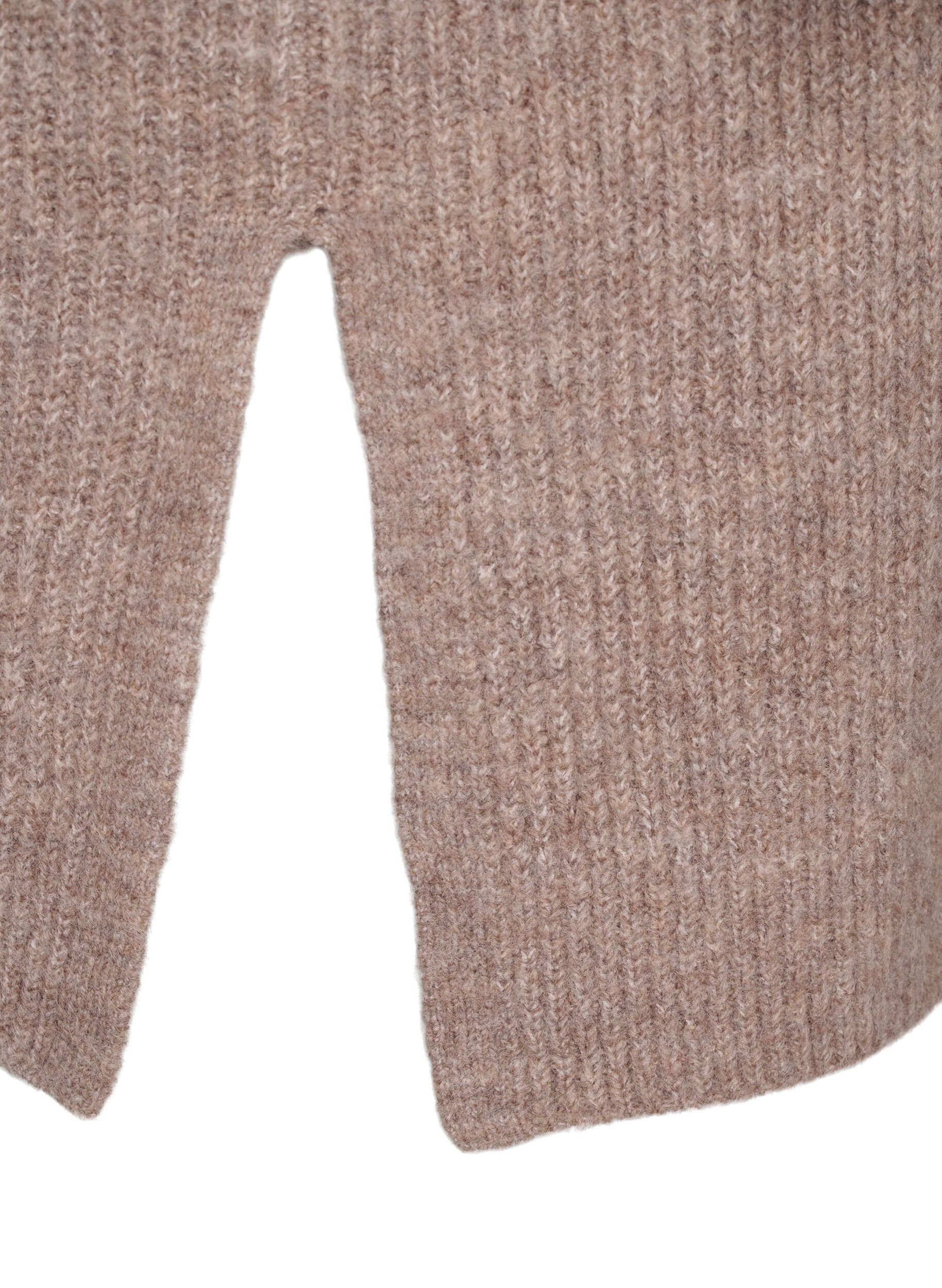 Zizzi FLASH - Ribbstickad cardigan med slitsar, Brown Lentil Melange, Packshot image number 3