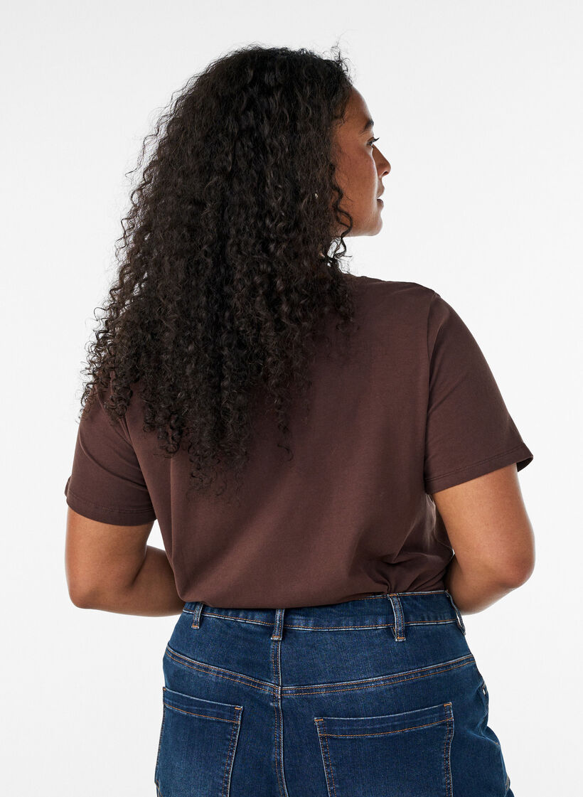 Enf&auml;rgad t-shirt i bomull, Brun, Model image number 2