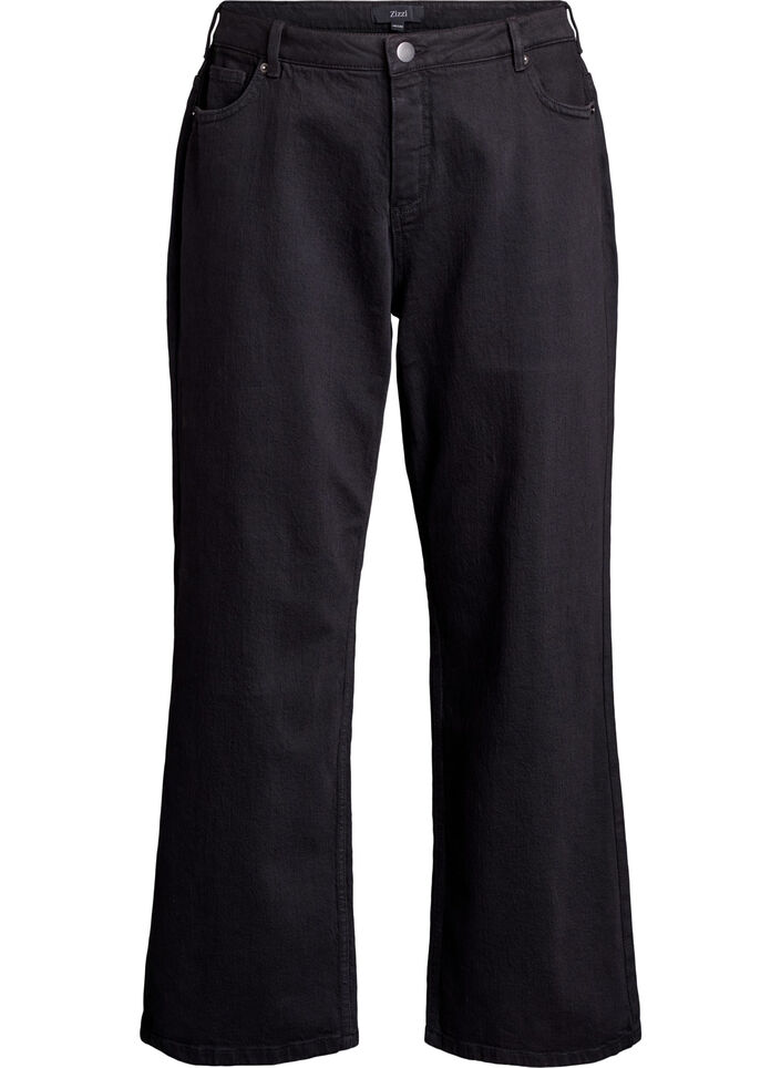 Jeans med vida ben och hög midja, Svart, Packshot image number 0