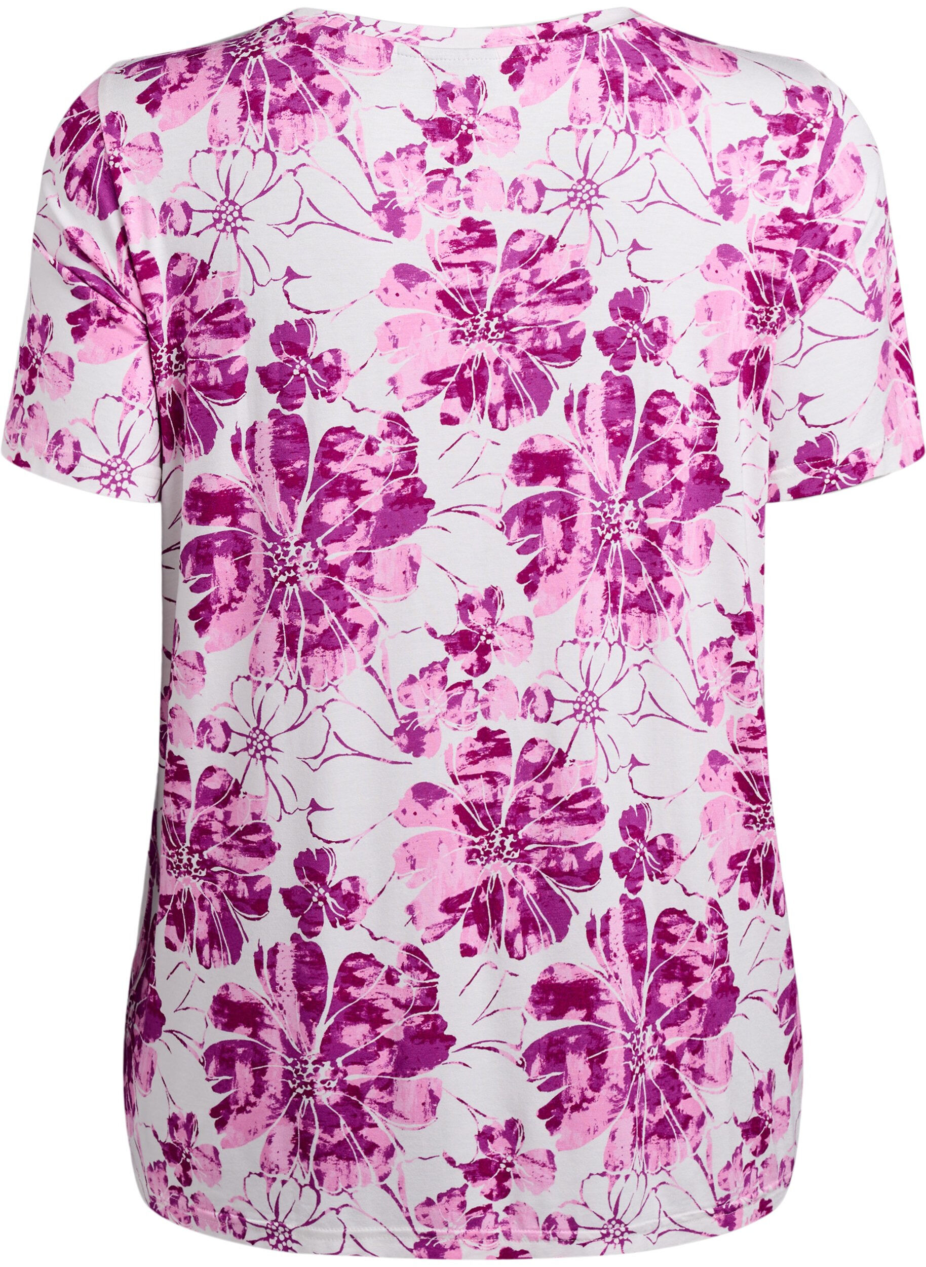 Zizzi T-shirt med blommigt tryck, Rosa, Packshot image number 1