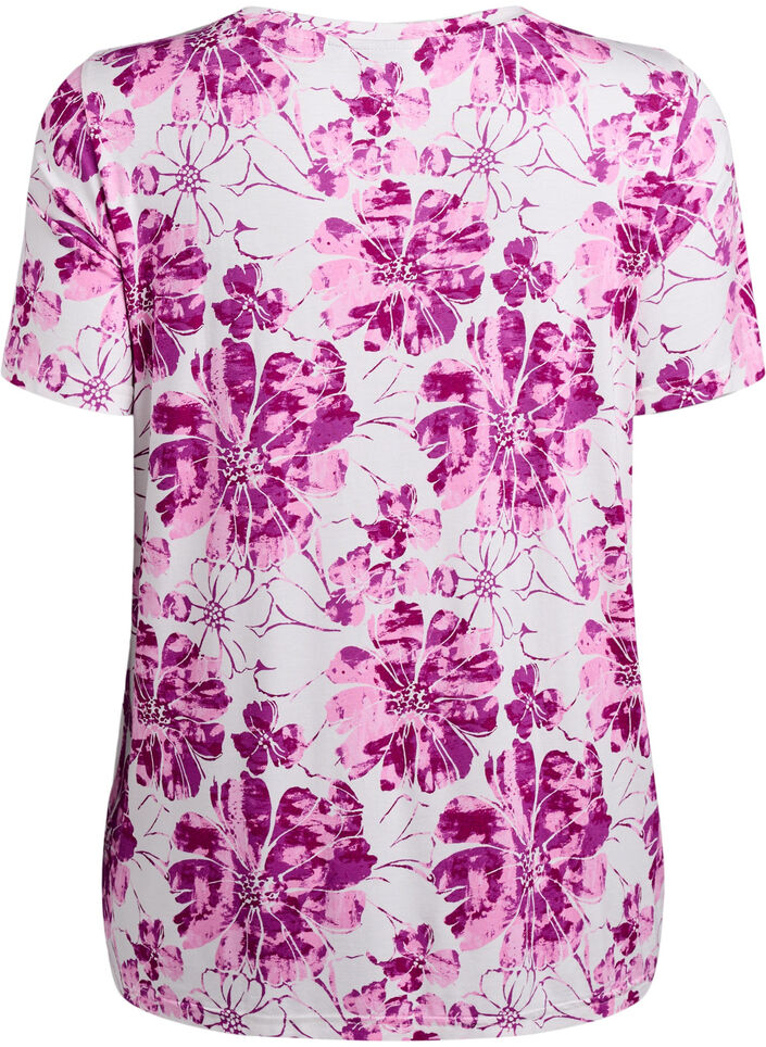 T-shirt med blommigt tryck, Rosa, Packshot image number 1