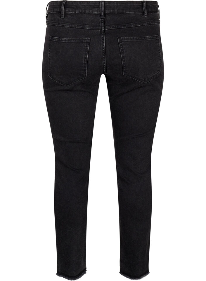 Formklippta Emily jeans med fransig fåll, Dark Grey Denim, Packshot image number 1