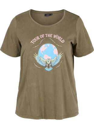 Kortärmad t-shirt i bomull  med tryck, Ivy Green Wash, Packshot image number 0