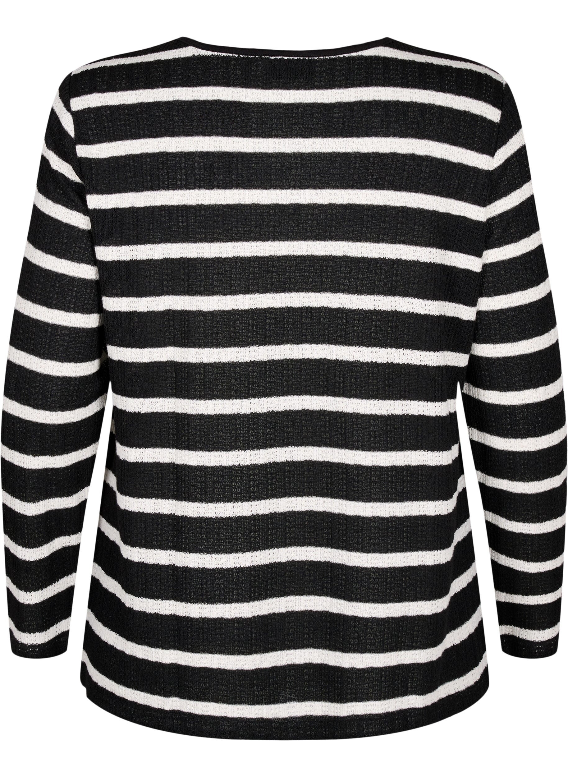 Zizzi Blus med r&auml;nder och l&aring;ng &auml;rm, Black Sand Stripe, Packshot image number 1