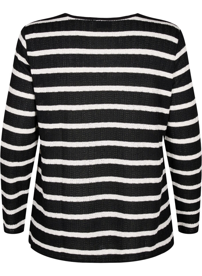 Blus med ränder och lång ärm, Black Sand Stripe, Packshot image number 1