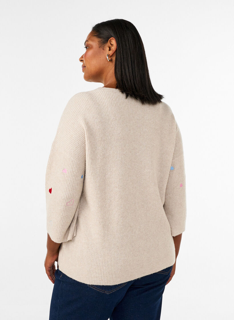 Stickad blus med hj&auml;rtan och 3/4-&auml;rmar, Beige, Model image number 2