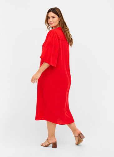 Skjortklänning med 3/4-ärmar, Fiery Red, Model image number 0