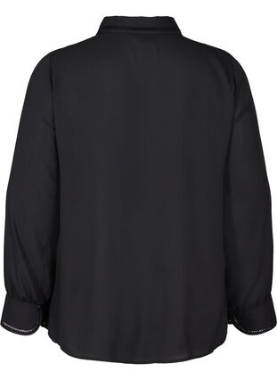 Långärmad skjorta med feminina detaljer, Black, Packshot image number 1
