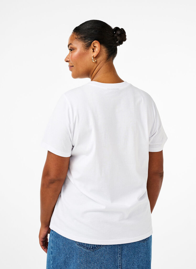 Enkel t-shirt i bomull med rund halsringning, Vit, Model