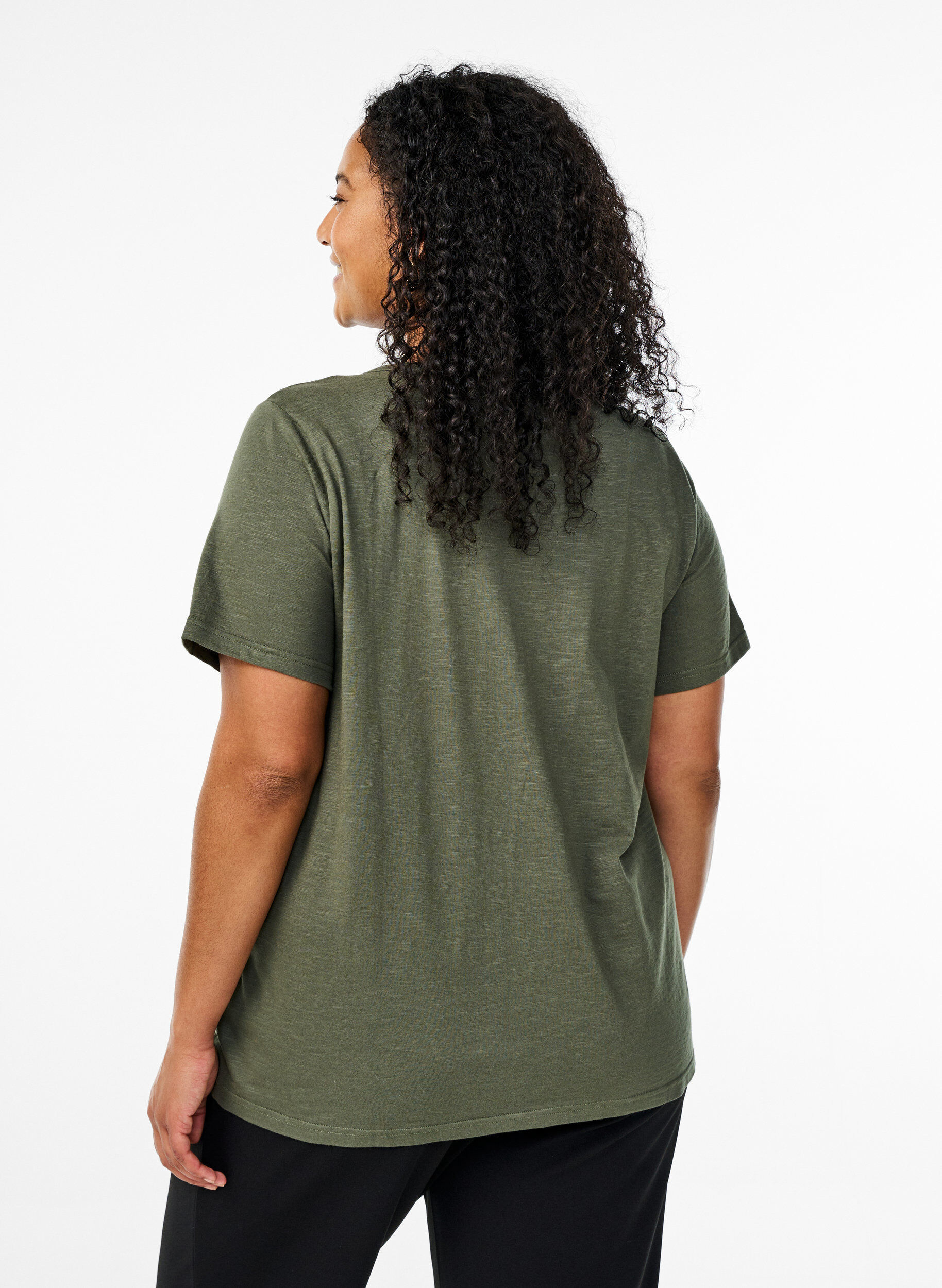 ZizziT-shirt med knappdetalj, Gr&ouml;n, Model image number 2