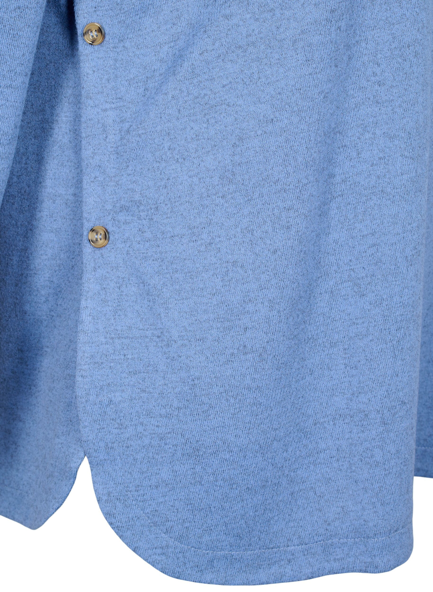 Zizzi Melerad blus med knappar, Colony Blue Melange, Packshot image number 3