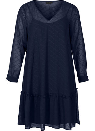 Långärmad klänning med struktur, Mood Indigo, Packshot image number 0