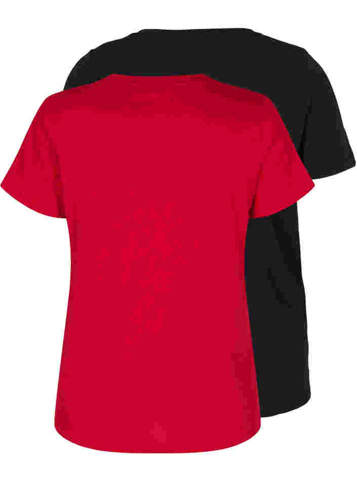 2-pack t-shirt i bomull, Tango Red/Black, Packshot image number 1