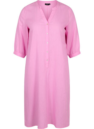Lång skjortklänning med 3/4-ärmar, Begonia Pink, Packshot image number 0