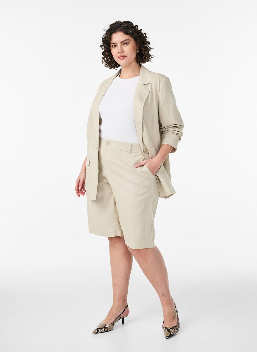 Blazer i linne och viskos med slag och fickor, Beige, Model image number 1
