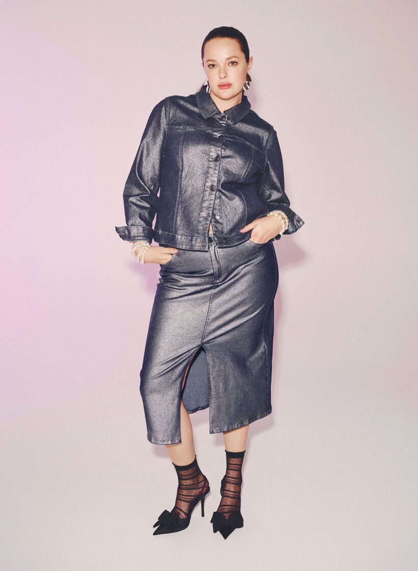 Midikjol med silverfärgad beläggning, Gun Sliver, Image image number 0