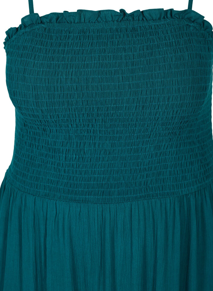 Strandklänning med smock och broderi anglaise i viskos, Deep Teal, Packshot image number 2