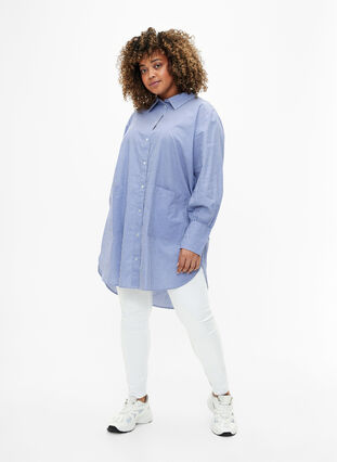 Randig bomullsskjorta med lös passform, Baja Blue Stripe, Model image number 2