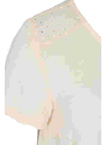 Blus i bomull med broderi och korta ärmar, Buttercream, Packshot image number 3