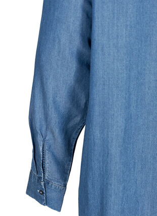 Långärmad tunika i lyocell, Mid blue denim, Packshot image number 3