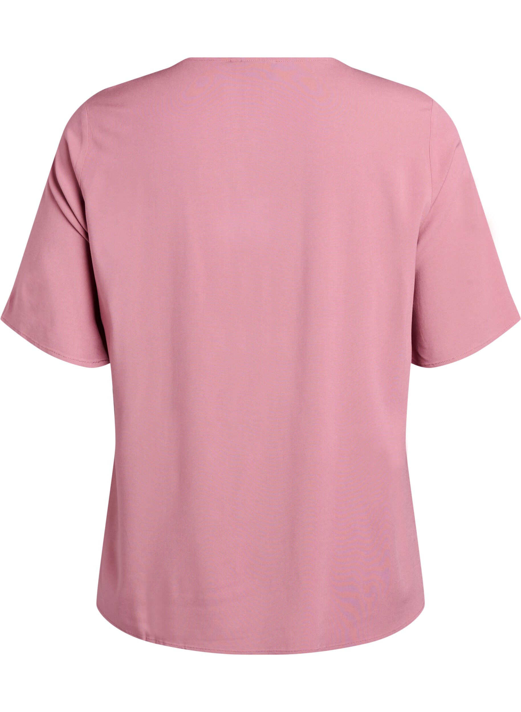 ZizziKort&auml;rmad v&auml;vd blus med rund hals, Rosa, Packshot image number 1