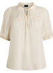 Blus i seersucker med knytband, Beige, Packshot image number 0