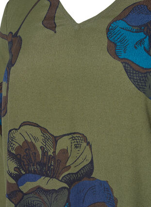 Långärmad viskosblus med tryckt blommönster	, Green Big Flower, Packshot image number 2
