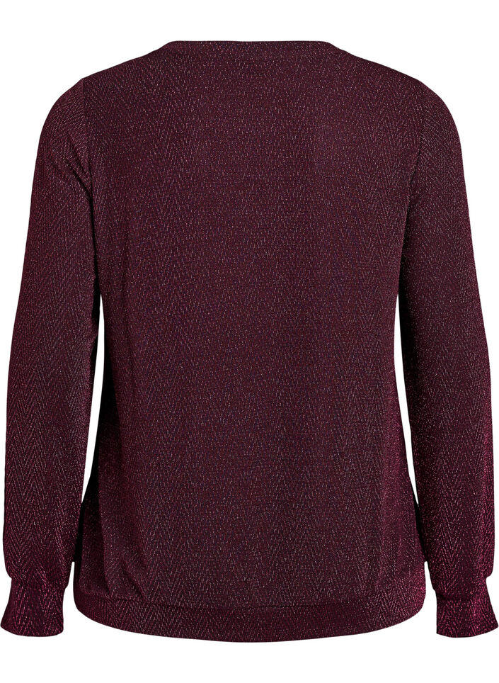 Blus med fiskbensm&ouml;nster och glittertr&aring;d, M&ouml;rk Bordeaux, Packshot image number 1