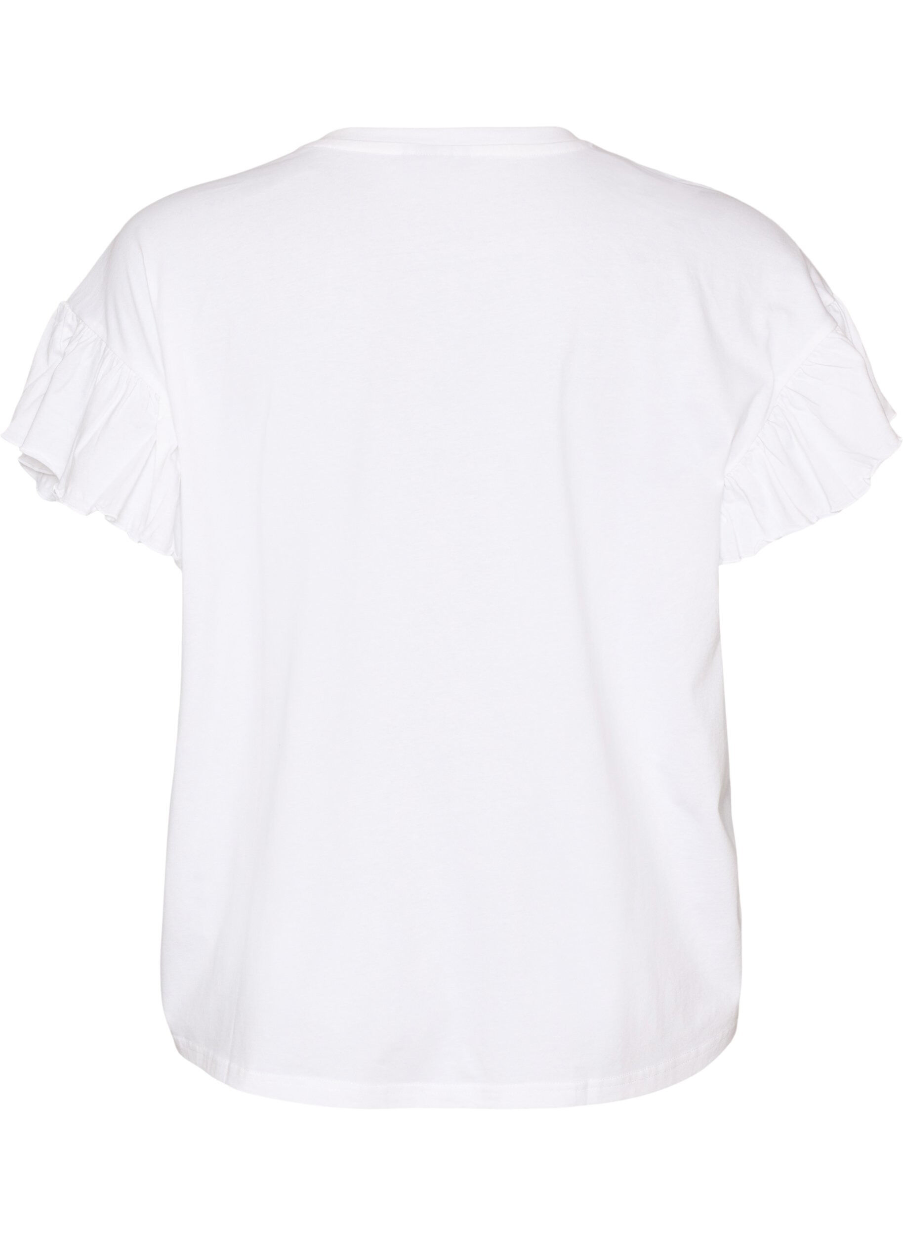 ZizziT-shirt i ekologisk bomull med volang&auml;rmar, Vit, Packshot image number 1